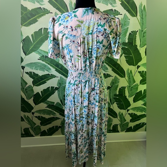 Boutique Pink Floral Midi Dress Button Up Split Summer Boho Long Beach Dress M - Picture 9 of 10